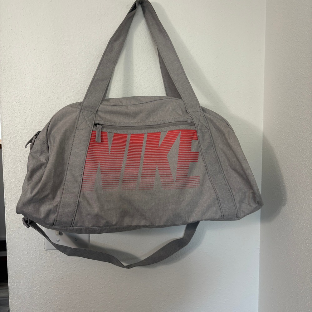 Nike Gym Club Duffel Bag Gray Orange Logo Lightweight Carry-On Travel